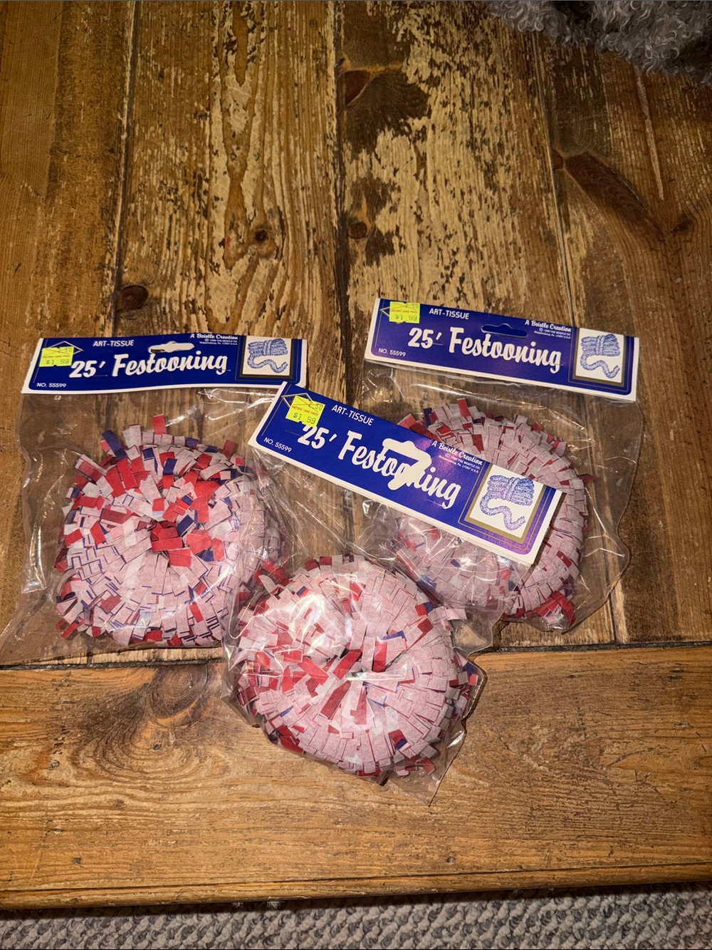 Vintage 1990 Beistle 25' Red White & Blue Festooning Pom-Poms Garland (3 Packs)